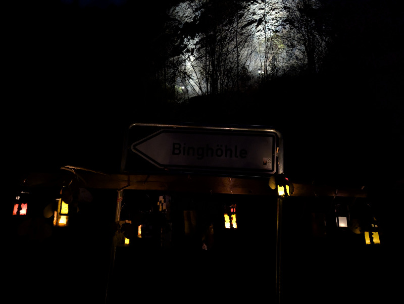 Laternen in der Dunkelheit beim Martinsumzug.